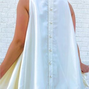 Sleeveless Taffeta Pearl Button Mini Dress - Cherie Lane